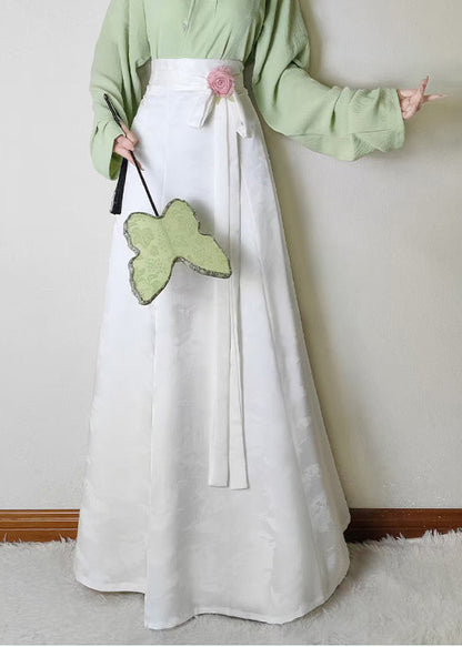 Vintage White Jacquard Silk A Line Skirts Fall