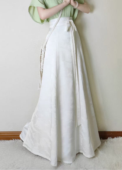 Vintage White Jacquard Silk A Line Skirts Fall