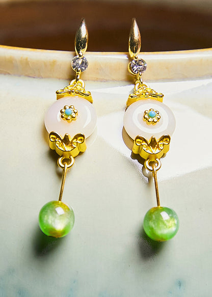 Pendientes colgantes vintage de jade blanco y circonita fina