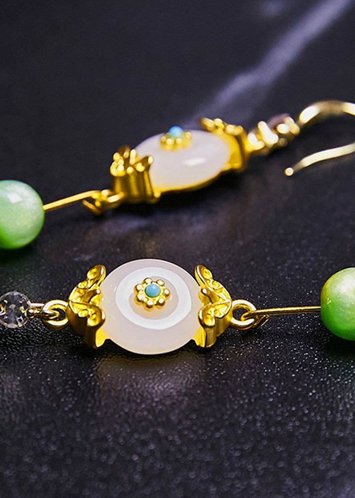 Pendientes colgantes vintage de jade blanco y circonita fina