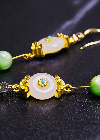 Pendientes colgantes vintage de jade blanco y circonita fina