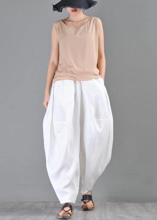 Vintage White Loose Cotton Linen Radish trousers Summer Pants - SooLinen
