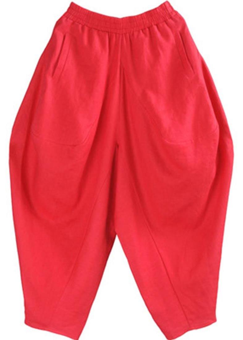 Vintage White Loose Cotton Linen Radish trousers Summer Pants - SooLinen