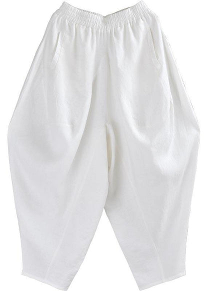 Vintage White Loose Cotton Linen Radish trousers Summer Pants - SooLinen