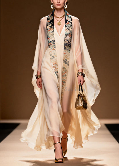 Vintage White Oversized Dragon Pattern Chiffon Dresses Two Piece Set Summer