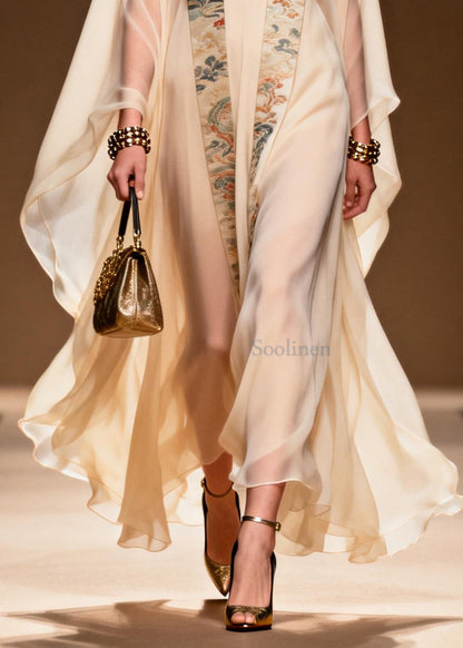 Vintage White Oversized Dragon Pattern Chiffon Dresses Two Piece Set Summer