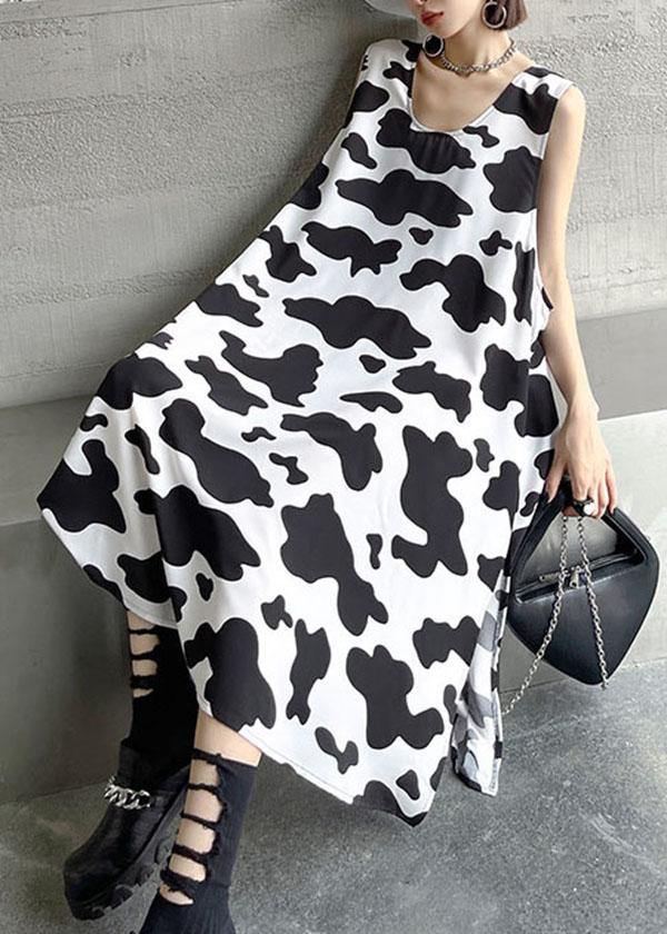 Vintage White Printsideopen Summer Short Sleeve Long Dress - SooLinen