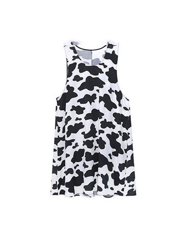 Vintage White Printsideopen Summer Short Sleeve Long Dress - SooLinen