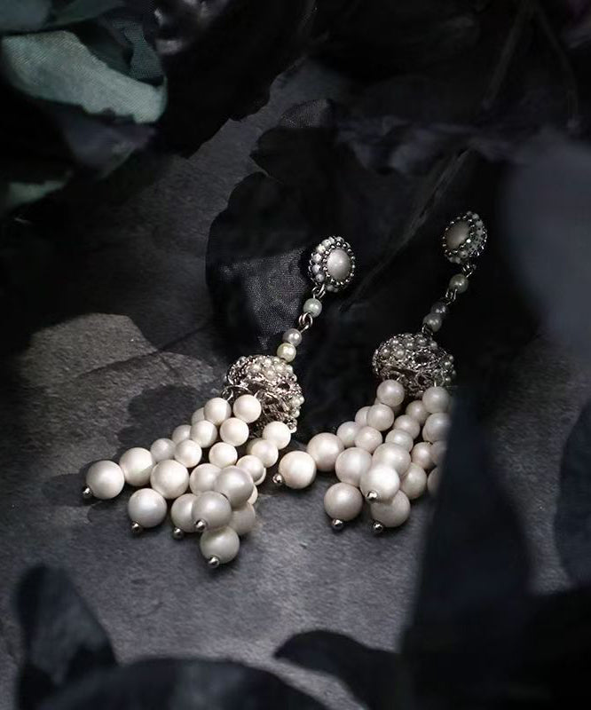 Vintage-Ohrhänger aus weißem Sterlingsilber mit Perle und Quaste