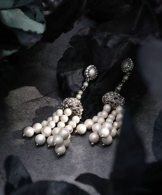 Vintage-Ohrhänger aus weißem Sterlingsilber mit Perle und Quaste