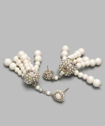 Vintage-Ohrhänger aus weißem Sterlingsilber mit Perle und Quaste