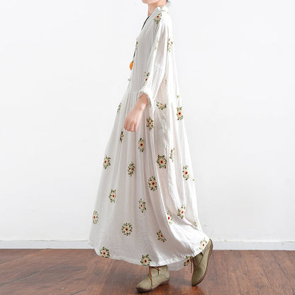 Vintage Weiß Bestickte Chiffon Kleider Lange Plus Größe Kaftane Übergroßen Kleid