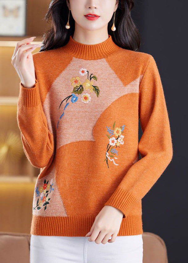 Vintage-Weinroter, bestickter Patchwork-Strickpullover, Winter