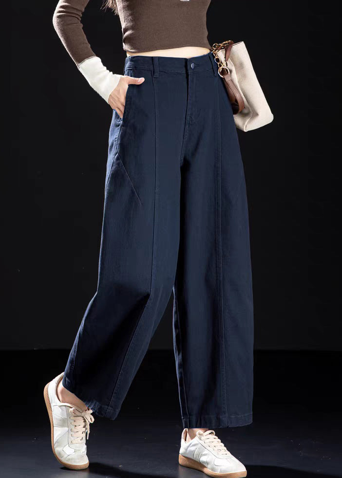 Vintage-Weinrote Jeans-Crop-Hose mit Taschen und elastischem Bund für den Frühling