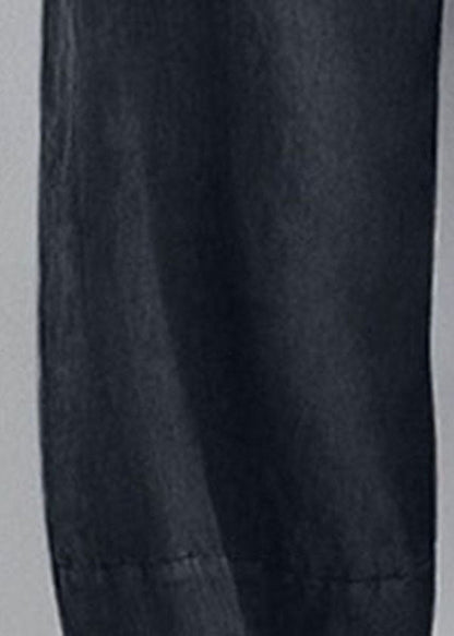 Black Cotton Linen Wide Leg Pants