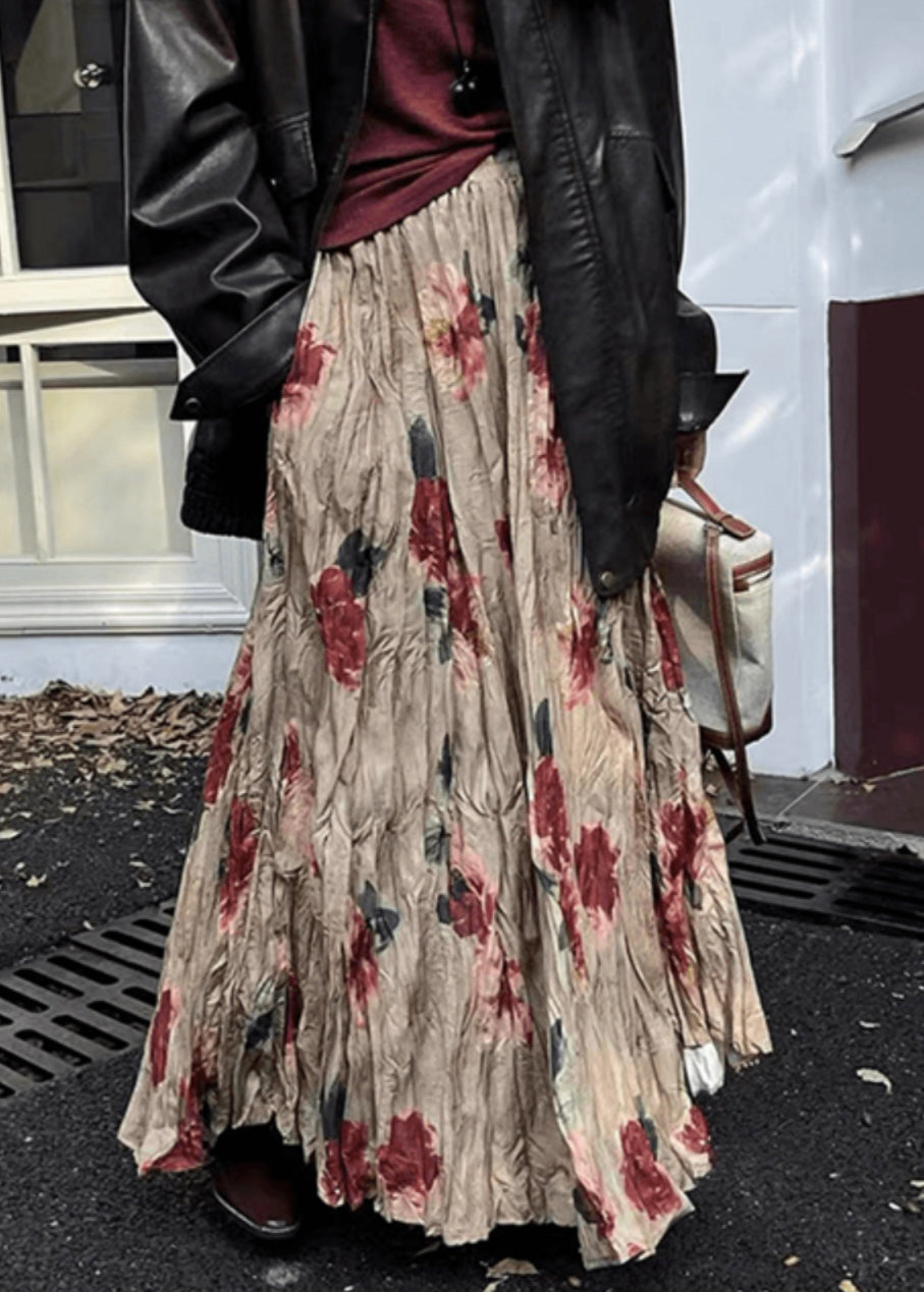 Falda de algodón con bolsillos y estampado arrugado vintage de verano