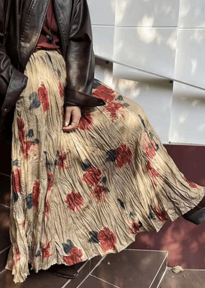 Falda de algodón con bolsillos y estampado arrugado vintage de verano