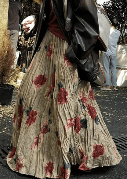 Falda de algodón con bolsillos y estampado arrugado vintage de verano