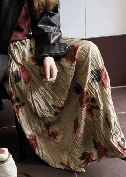 Falda de algodón con bolsillos y estampado arrugado vintage de verano