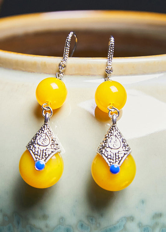 Pendientes colgantes vintage de circonita de cera de abeja amarilla (nuevo estilo 2024)