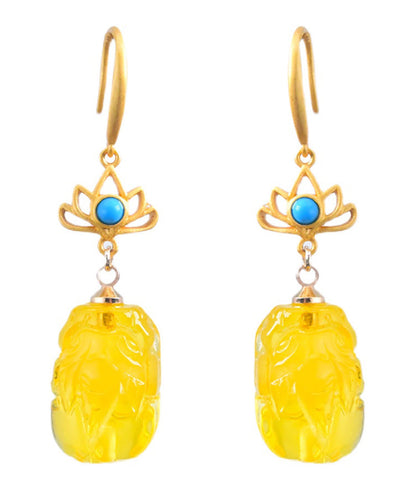 Pendientes colgantes vintage de animales salvajes míticos con cera de abejas dorada en amarillo