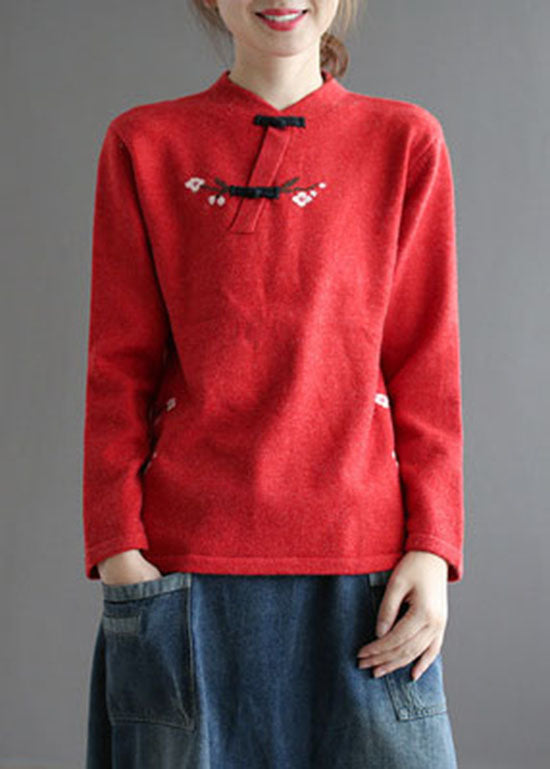 Vintage Gelb Stehkragen low high design Bestickter Strickpullover Frühling