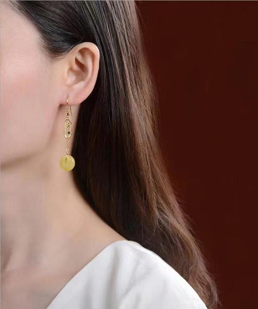 Pendientes colgantes vintage de plata de ley amarilla con cera de abeja y ámbar con hebilla de ping