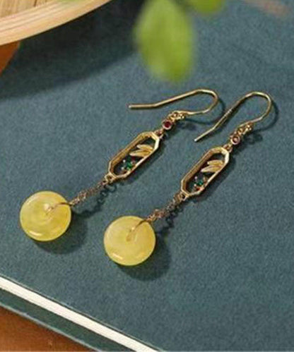 Vintage Gelb Sterling Silber Bienenwachs Bernstein Ping Schnalle Tropfen Ohrringe