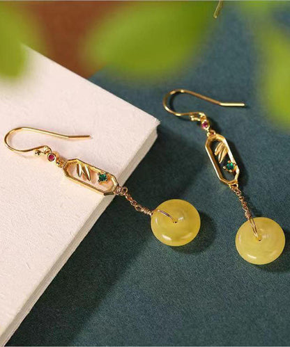 Vintage Gelb Sterling Silber Bienenwachs Bernstein Ping Schnalle Tropfen Ohrringe