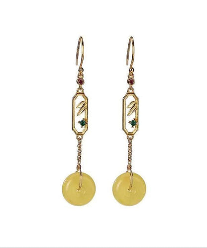 Vintage Gelb Sterling Silber Bienenwachs Bernstein Ping Schnalle Tropfen Ohrringe