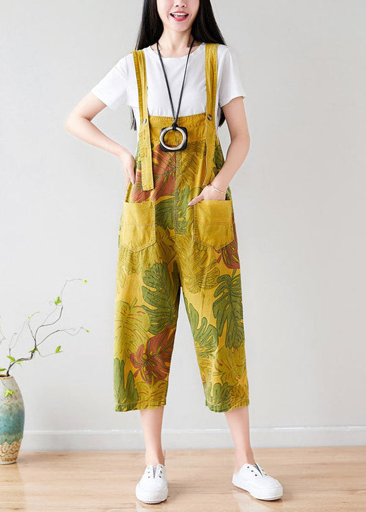 Vintage Gelbe Taschen Druck Jumpsuit Sommer
