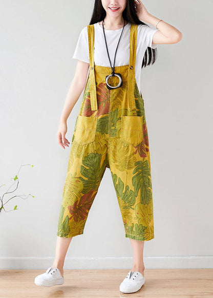 Vintage Yellow pockets print Jumpsuit Summer