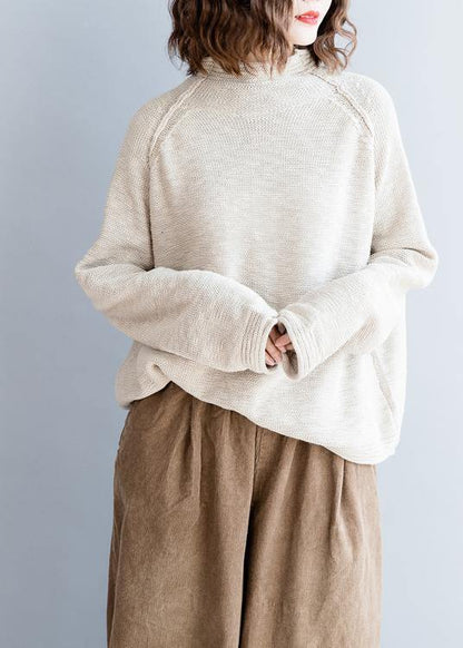 Vintage beige knitted blouse fall fashion o neck Button Down clothes - SooLinen