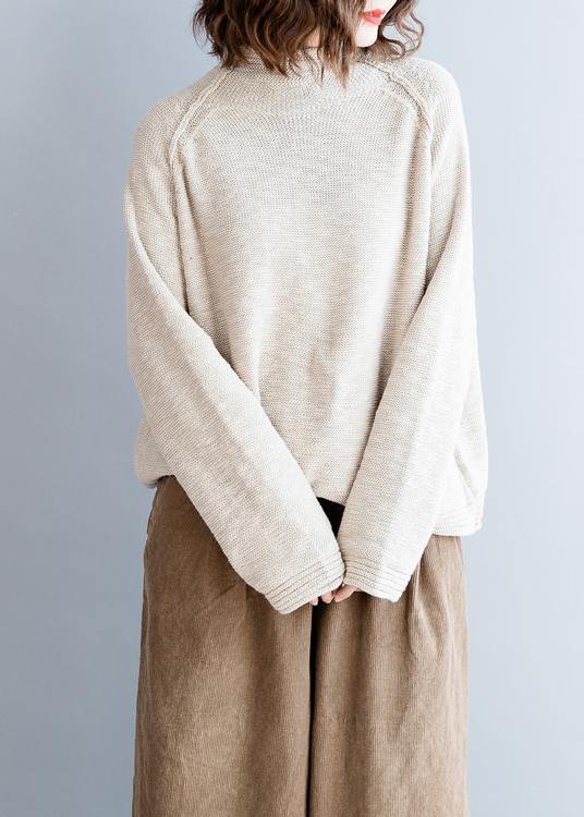 Vintage beige knitted blouse fall fashion o neck Button Down clothes - SooLinen