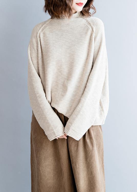 Vintage beige knitted blouse fall fashion o neck Button Down clothes - SooLinen