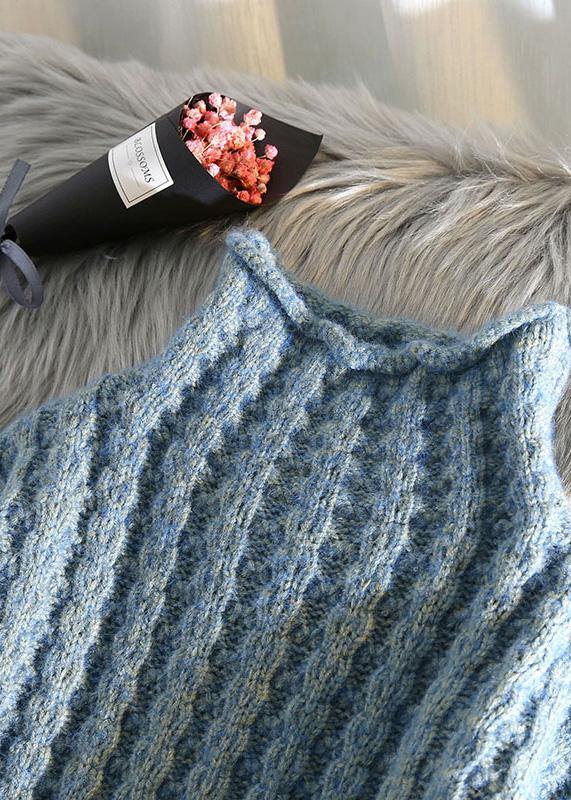 Vintage beige knitted pullover low high design plus size clothing half high neck knit sweat tops - SooLinen