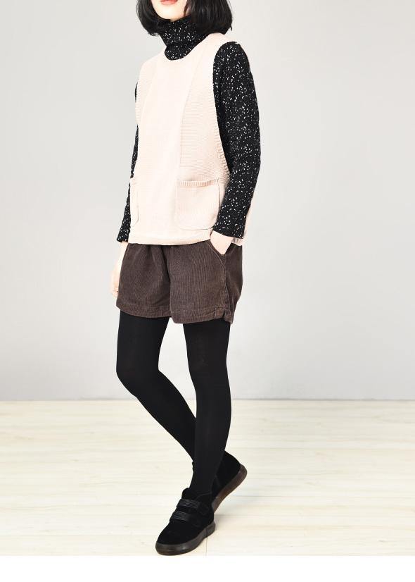 Vintage beige o neck sweater coat casual autumn sweaters sleeveless - SooLinen