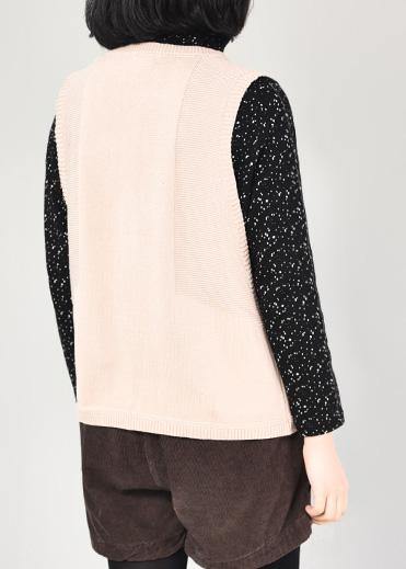 Vintage beige o neck sweater coat casual autumn sweaters sleeveless - SooLinen