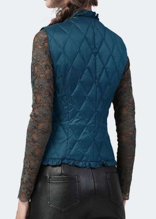 Vintage black button Ruffled V Neck Fine Cotton Filled vest Spring