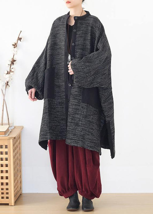 Vintage black knitted outwear casual wild o neck knit sweat tops - SooLinen