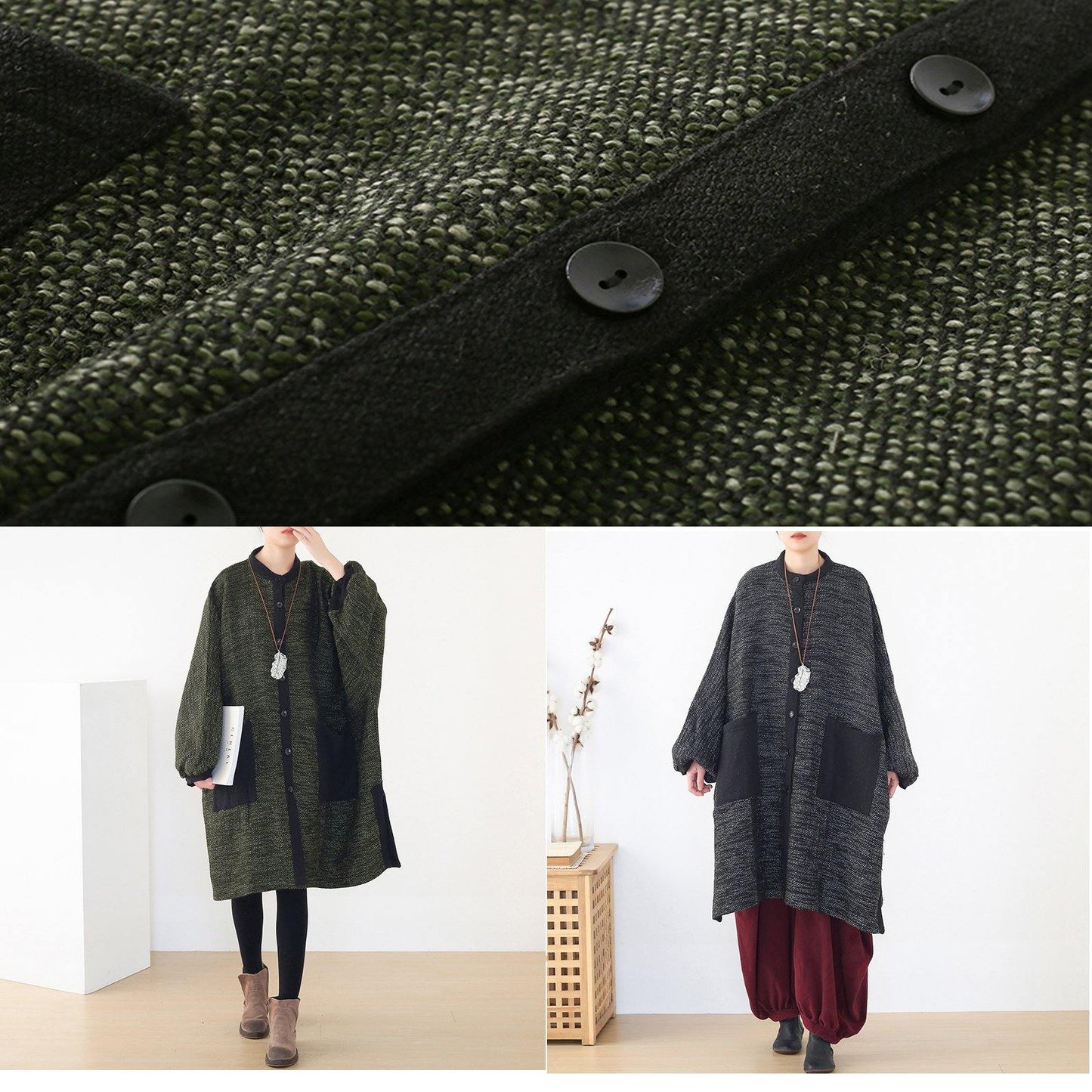 Vintage black knitted outwear casual wild o neck knit sweat tops - SooLinen