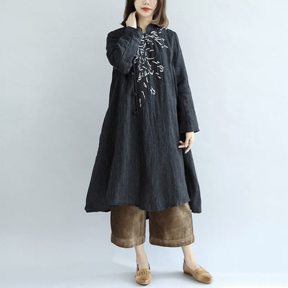 Vintage schwarze Leinenkleider Plus Size Leinenblusen Kaftane