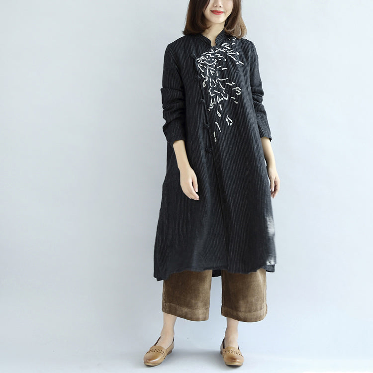 Vintage schwarze Leinenkleider Plus Size Leinenblusen Kaftane