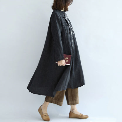 Vintage schwarze Leinenkleider Plus Size Leinenblusen Kaftane