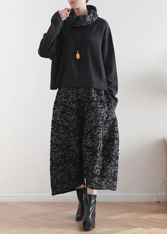 Vintage black tops casual high neck knitwear Batwing Sleeve top - SooLinen