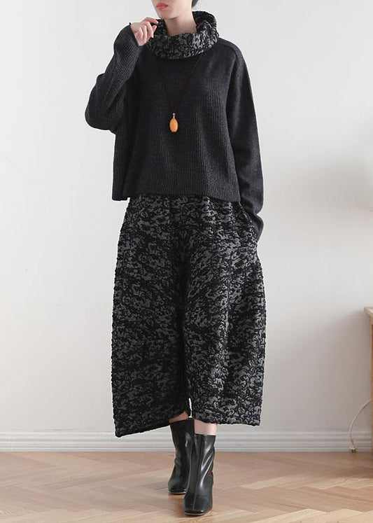 Vintage black tops casual high neck knitwear Batwing Sleeve top - SooLinen