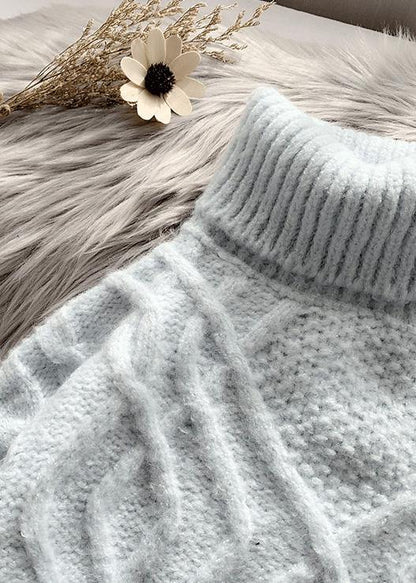 Vintage blue clothes warm casual high neck knitwear - SooLinen