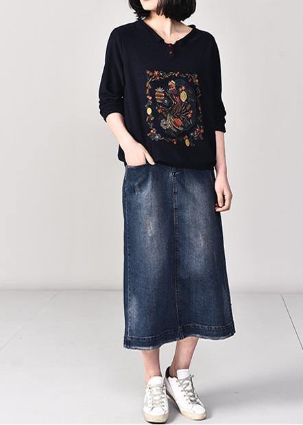 Vintage chocolate knit blouse casual v neck knitwear wild - SooLinen