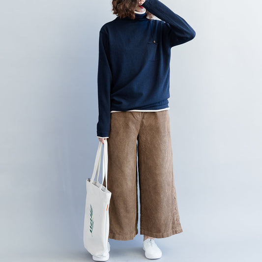 Vintage dunkelblaue Strickmäntel Locker sitzende Strick-Sweatshirts mit hohem Halsausschnitt