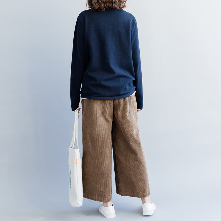 Vintage dunkelblaue Strickmäntel Locker sitzende Strick-Sweatshirts mit hohem Halsausschnitt